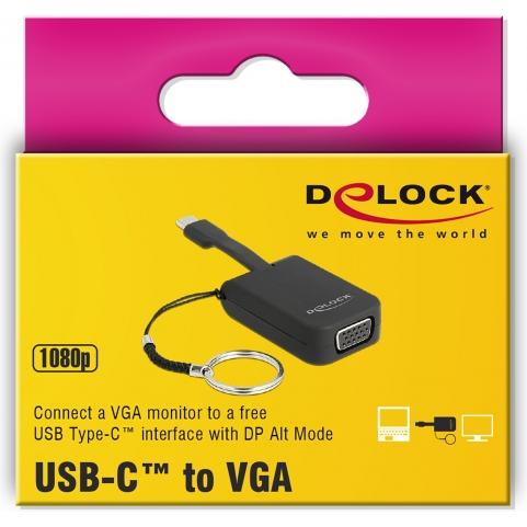 Thumbnail - Delock Monitoradapter USB Typ-C zu VGA, DP Alt (VGA, 8 cm), Data + Video Adapter, Schwarz