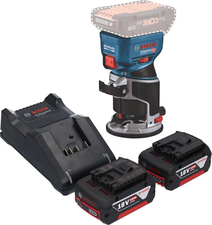 Actual product image Bosch Professional Bosch GKF 18V-8 Professional Akku Kantenfräse 18 V 8,0 mm Brushless + 2x Akku 5,0 Ah + Ladegerät
