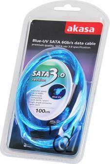 Immagine prodotto Akasa Cavo SATA 3.0 100cm angolato/diritto - blu UV (100 cm, SATA III)