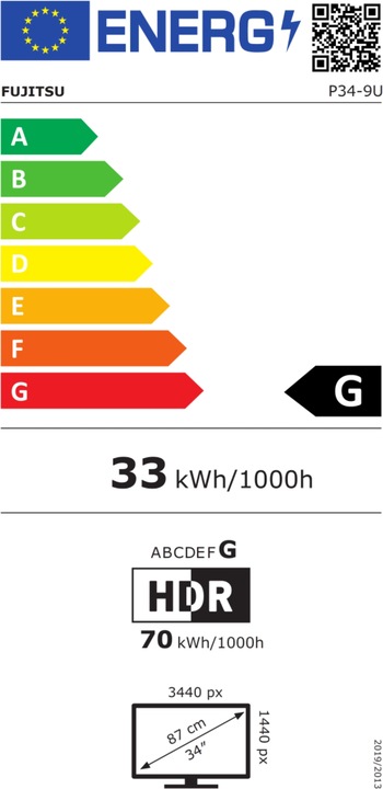 Energielabel Fujitsu P34-9 VS (3440 x 1440 pixels, 34.10")