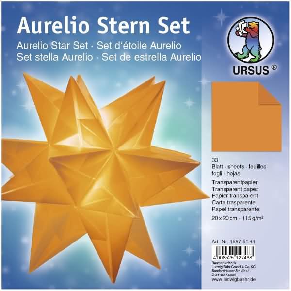 Ursus, Bastelpapier, Faltblätter Aurelio Stern Transparentpapier 115g/qm 20x20cm 33 Blatt orange (115 g/m², 33 x)