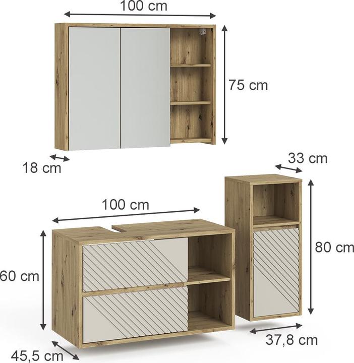 Produktbild Vicco Badmöbel-Set Viola, Artisan-Eiche, 3 Teile