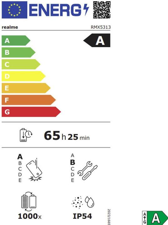 Energie-Label realme 70T (256 GB, Beach Gold, Gold, 6.74", Dual SIM, 4G)