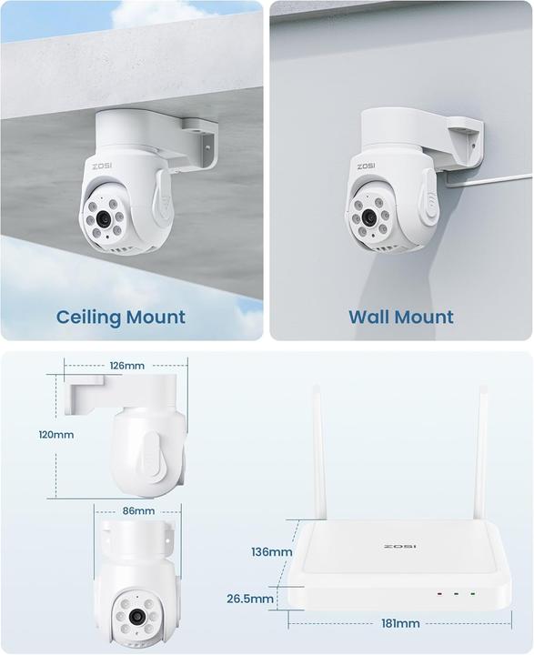 Actual product image Zosi 5MP Wi-Fi 6 PTZ Überwachungskamera-Set mit NVR