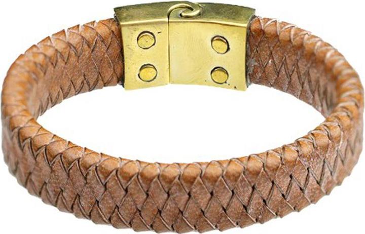 Produktbild Star Piercing Lederarmband hellbraun geflochten Raute (21 cm, Messing)