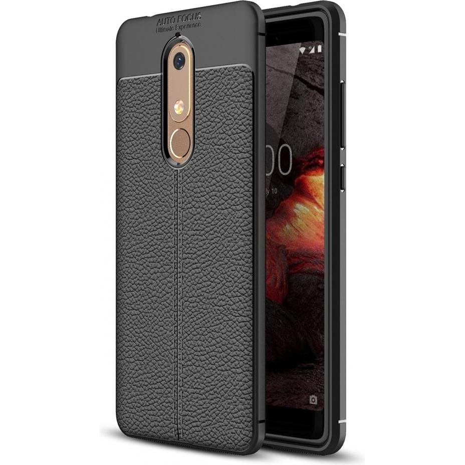 Screenguard Nokia 5.1 Hülle Leather Design TPU Cover (Nokia 5.1), Smartphone Hülle, Schwarz