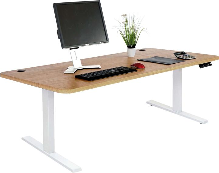 Produktbild Swisshandel24 Schreibtisch, Computertisch, elektrisch höhenverstellbar 160x80cm 53kg braun Struktur, weiss (160 x 80 x 121 cm)