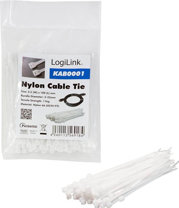 Produktbild LogiLink Kabelbinder Set 100 Stück, Länge: 100 mm, Stärke: 2,5 mm (Kunststoffkabelbinder, 100 mm, 100 Stk.)