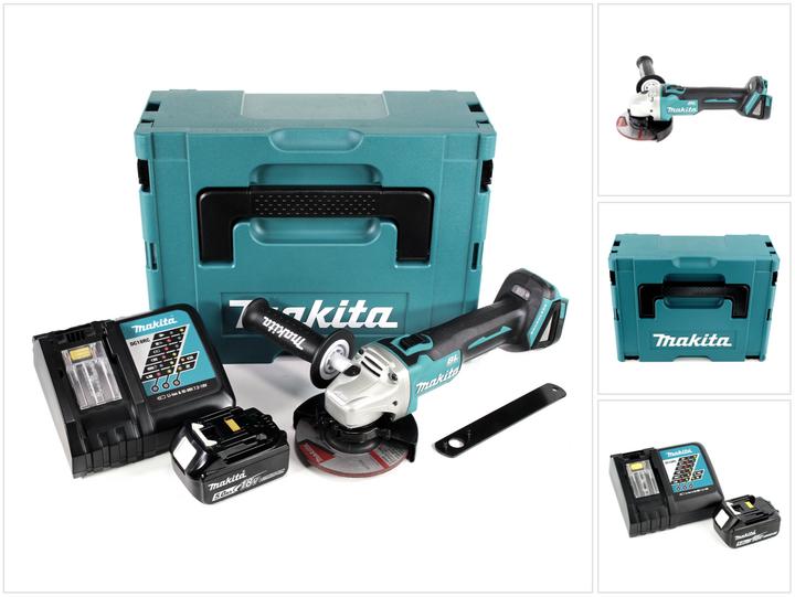 Makita DGA 504 RT1J 18 V Li-Ion Cordless Angle Grinder 125 mm Brushless + MAKPAC Carry Case + 1 x Ba (125 mm)