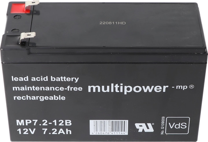 Actual product image Multipower MP7.2-12B Lead Battery PB with Faston Contacts 6.3mm, VDS G109009 (12 V, 7.20 Ah)
