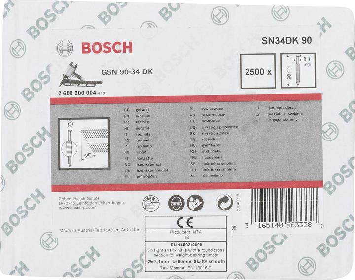 Voedingswaarden en ingrediënten Bosch Professional Zubehör D-kop stripnagel SN34DK 90
