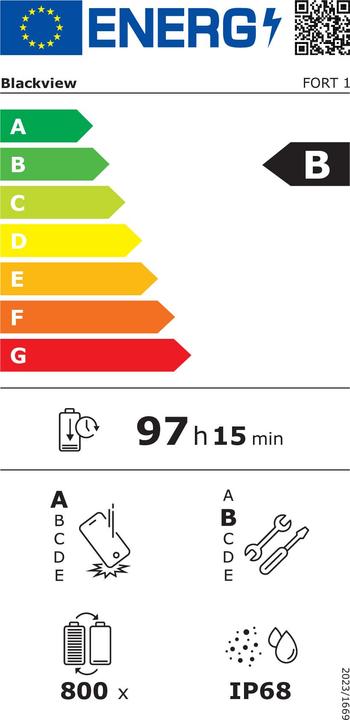 Etichetta energetica Blackview MOBILE PHONE FORT 1/6/256GB BLACK (256 GB, Nero, 6.56", Doppia SIM, 4G)