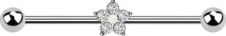 Produktbild Hollywood Body Jewelry Barbell silber Kristallblume silber Opal weiss (Messing, Chirurgenstahl 316L)