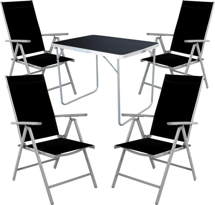 Produktbild Mojawo 5-tlg Camping Set Gartenmöbel Campingtisch + 4 Campingstuhl Klappstuhl schwarz (80 x 60 x 68 cm)