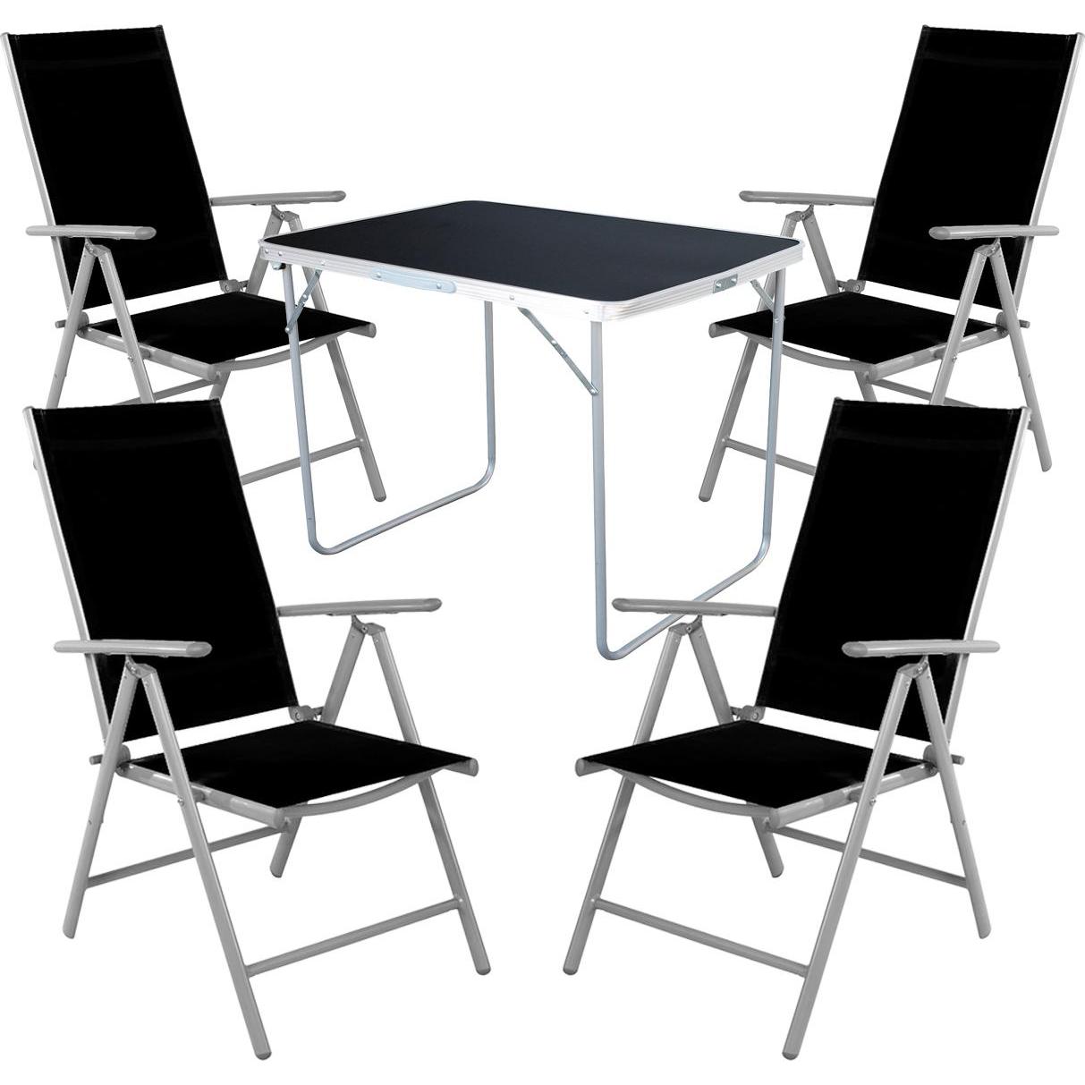 Thumbnail - Mojawo, Gartentisch + Balkontisch, 5-tlg Camping Set Gartenmöbel Campingtisch + 4 Campingstuhl Klappstuhl schwarz (70 cm...