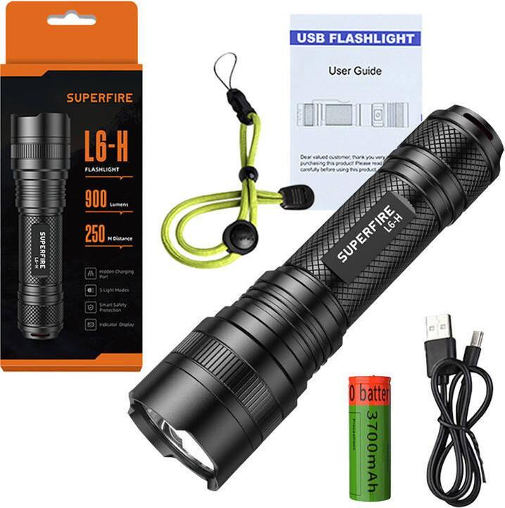 Actual product image Superfire flashlight L6-H, 750lm, USB-C (16.70 cm, 750 lm)