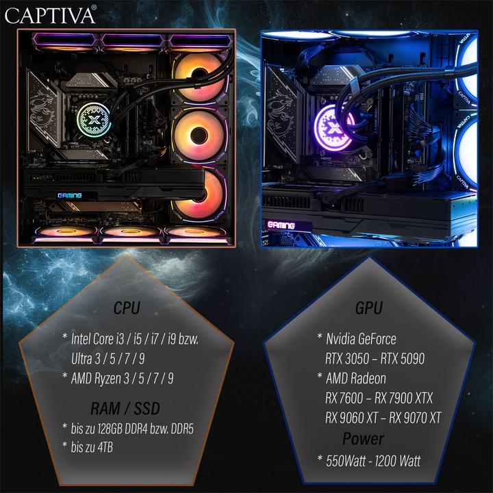 Immagine prodotto Captiva Highend Gaming R89-109 Ryzen 9 RTX 5080 (AMD Ryzen 9 9950X, 64 GB, 4000 GB, GeForce RTX 5080)