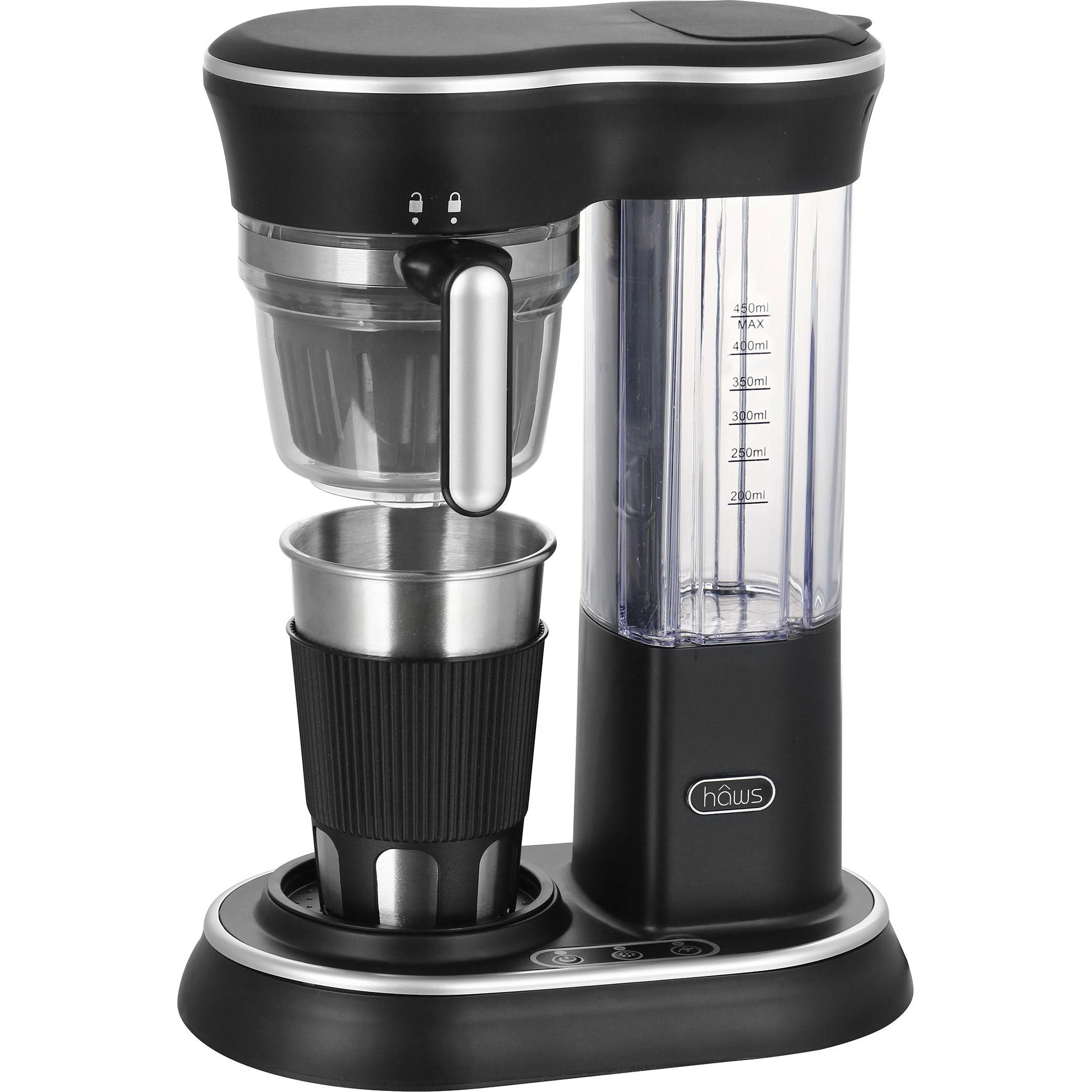 Haws Hâws Kaffeemaschine ToGo 450ml mit Mahlwerk, Edelstahl-Thermobecher mit Trinkdeckel, Filterkaffeemaschine, Schwarz