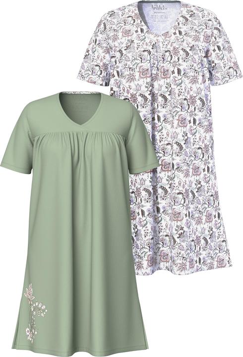 Image du produit Ulla Popken Chemises de nuit à fleurs, lot de 2, décolleté en V et manches courtes (42, 44)