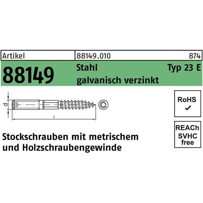 Dübel, Stockschraube R 88149 Typ 23 E M 10 x 80 Stahl galvanisch verzinkt Stahl (50 Stk.)