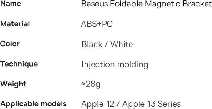 Nährwerte und Zutaten Baseus Foldable Magnetic swivel stand holder for iPhone MagSafe (white)