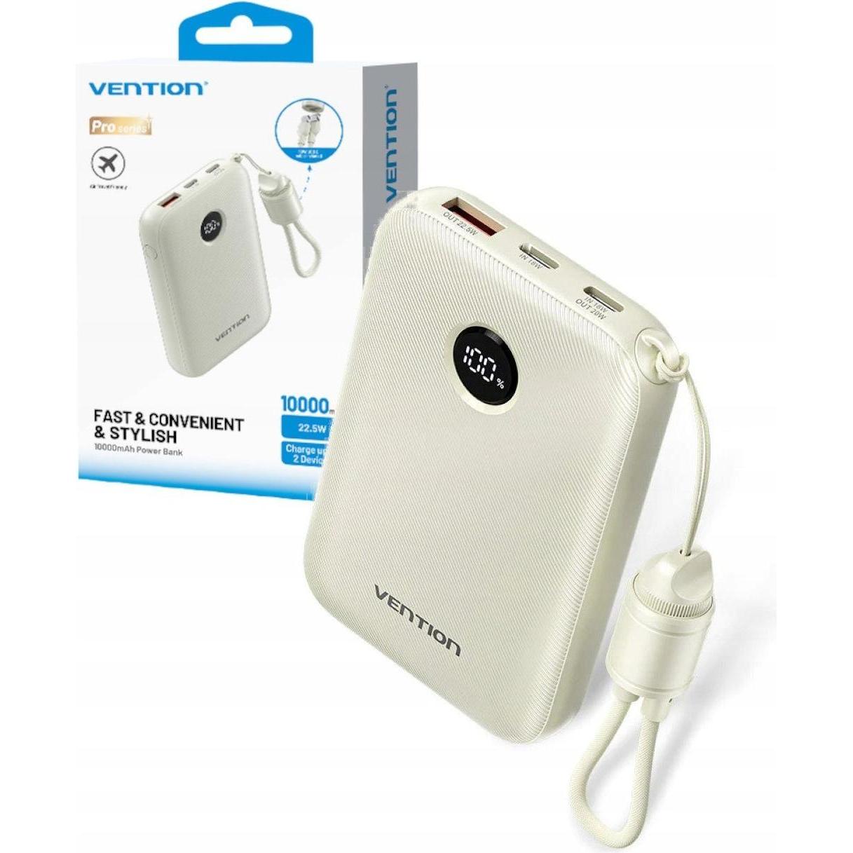 Vention POWER BANK USB 10000MAH 22.5W/BEIGE FKAN0-C (10000 mAh, 22.50 W), Powerbank, Beige