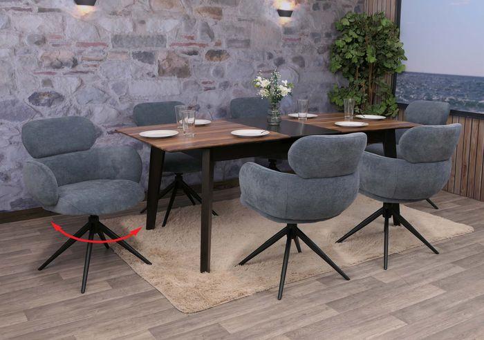 Immagine prodotto Mendler 6er-Set Esszimmerstuhl HWC-O77, drehbar Auto-Return, Stoff (310g/m²) Chenille Öko-Tex – grau-blau