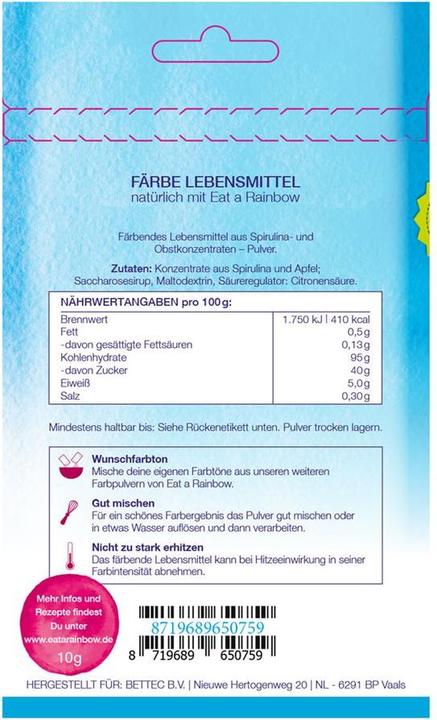 Valori nutrizionali e ingredienti Eat a Rainbow Colorante alimentare blu (10g)