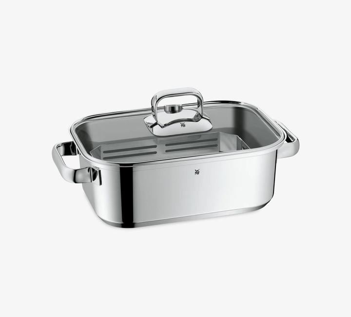 Produktbild WMF Dampfgarer Bräter 3,5l Glasdeckel Garblech Vitalis Compact Edelstahl (Bräter + Schmortopf, Edelstahl)