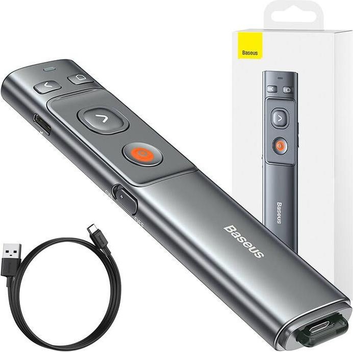 Actual product image Baseus Orange Dot Wireless Presenter (Red Laser)(Charging) Grey