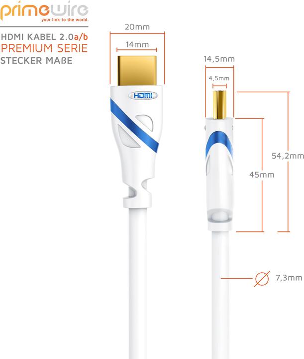 Actual product image Primewire HDMI cable 2.0b - 4k 60Hz Ultra HD - Ethernet Highspeed - Full HD - 3D - ARC - 3 x shielded (10 m, HDMI)