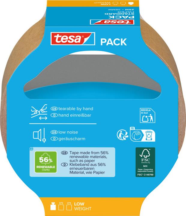 Actual product image tesa tesapack PAPER STANDARD packaging tape - 56 % bio-based material - recycling-friendly (38 mm)