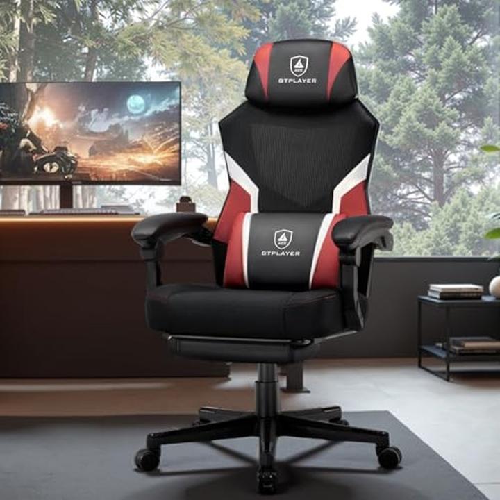 Produktbild Gtplayer Gamingstuhl mit Fussstütze, ergonomischer Bürostuhl mit Netzrückenlehne für Zuhause und Büro