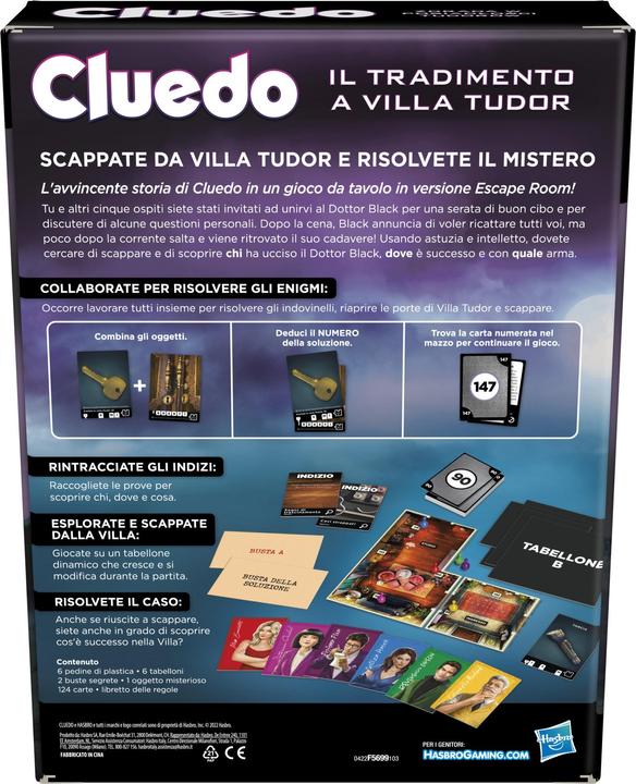 Image du produit Hasbro Gaming Cluedo Verrat in der Villa, un jeu d'énigme et de mystère, jeu de société familial coopératif à (Italien)