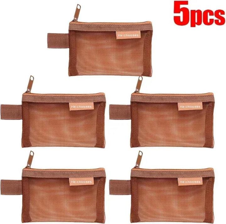 Immagine prodotto Only-Bags.Store 5 pezzi Mini Mesh Storage Bags Multi-color Portable Pencil Case Holder Coin Cosmetic Jewellery