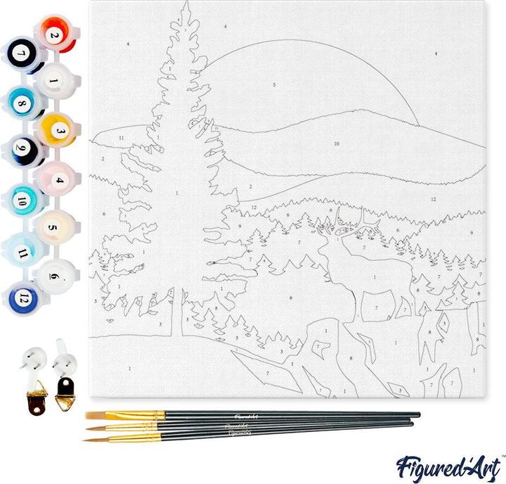 Produktbild Figured'Art Mini Malen nach Zahlen mit Rahmen - Majestätischer Hirsch und Landschaft
