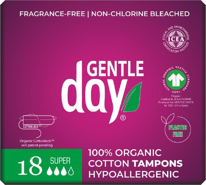 Gentle Day 100% Organic Cotton Tampons - Super 18 Stcs - (18 x)