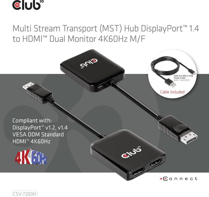 Produktbild Club 3D Club3D Multi Streaming Transport Hub 1xDP->2xHDMI (HDMI, 20 cm)