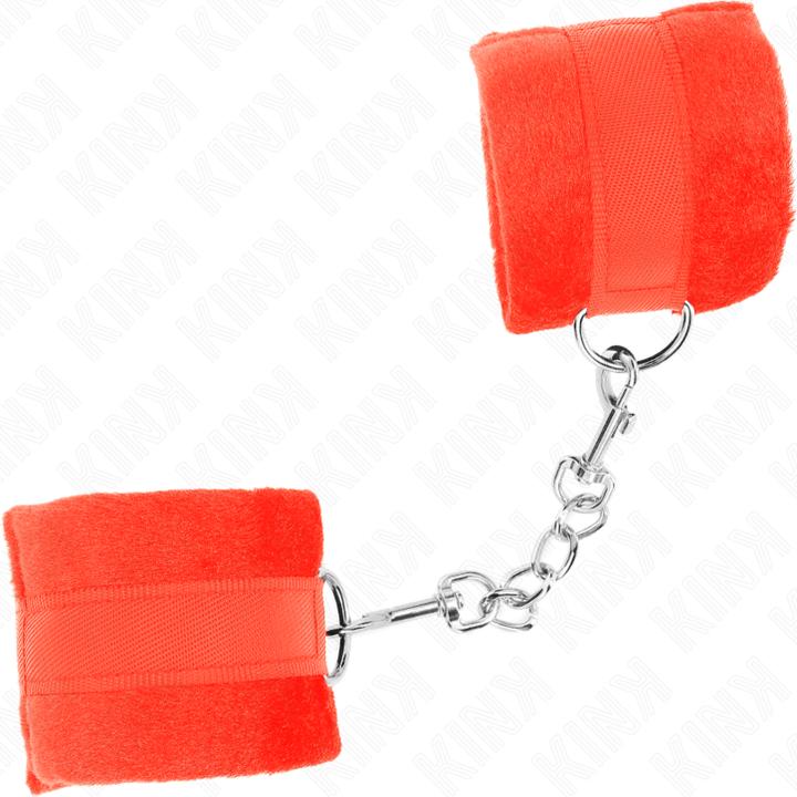 Actual product image Kink Beginner Fur Hand Cuffs Red 30 X 7 cm