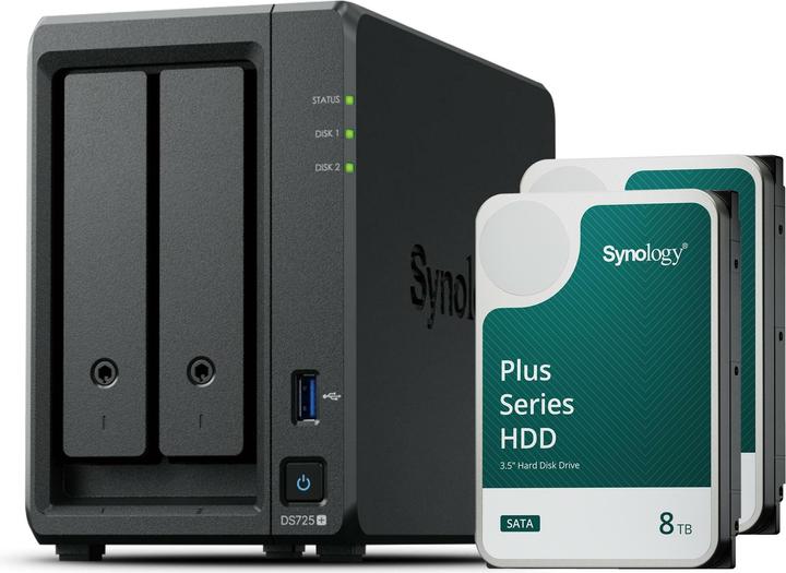 Actual product image Synology DS725+ (2 x 8 TB, Synology HAT 33xx)