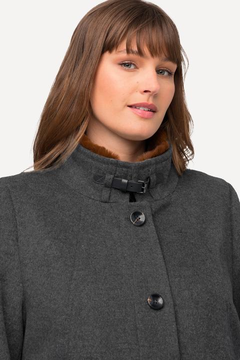 Image du produit Ulla Popken Manteau style tyrolien à col montant et fermeture éclair à double sens, fourrure tissée (56)