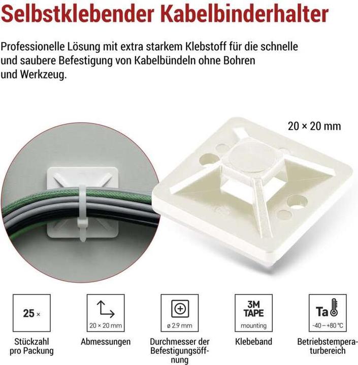 Produktbild Emos Selbstklebende Basis 20×20, weiss, 25 Stk