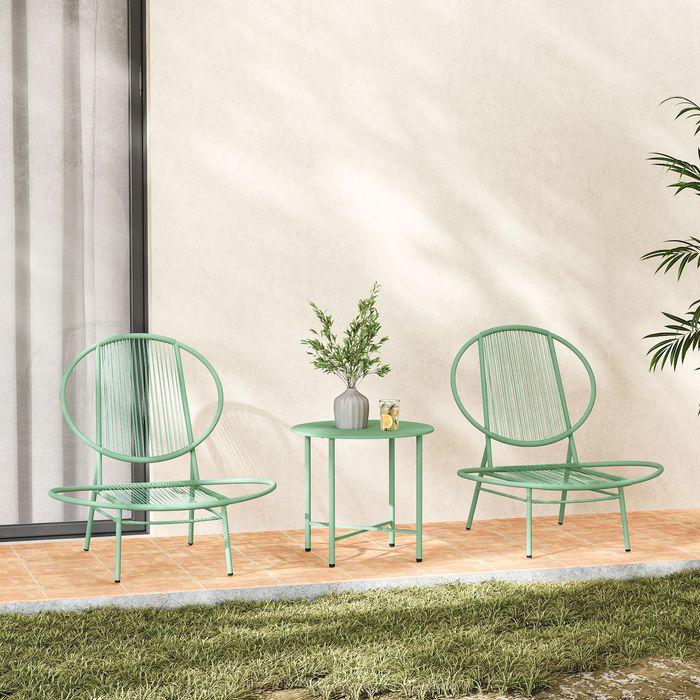 Produktbild Swisshandel24 Bistro-Set 3-teilig aus Stahl Ergonomische Muschelförmige Gartenstühle Grün (50 cm)