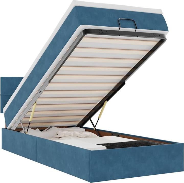 Actual product image vidaXL Ottoman bed with mattress dark blue 120x200 cm velvet (120 x 200 cm)