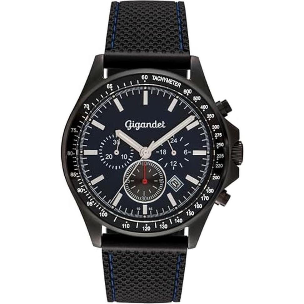 Gigandet, Orologio da polso, Chronograph mit Tachymeterskala, 100 m wasserdicht, gehärtetes Mineralglas, Blu