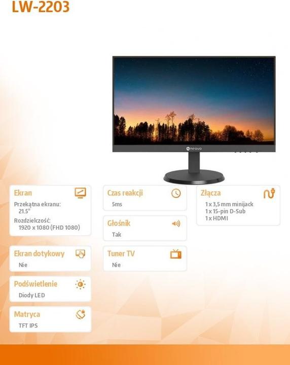 Produktbild AG neovo Monitor 21,5 Zoll LW-2203 HDMI VGA 100Hz (1920 x 1080 Pixel, 22")