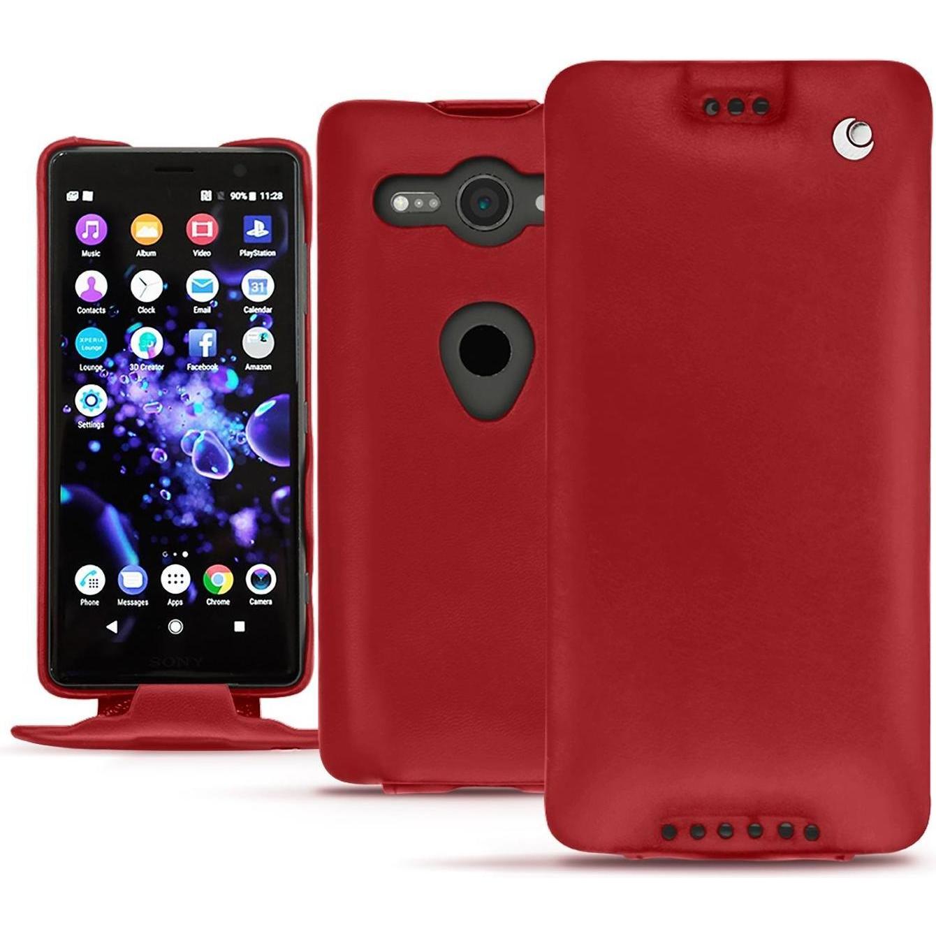 Noreve Lederschutzhülle vertikal (Sony Xperia XZ2 Compact), Smartphone Hülle, Rot