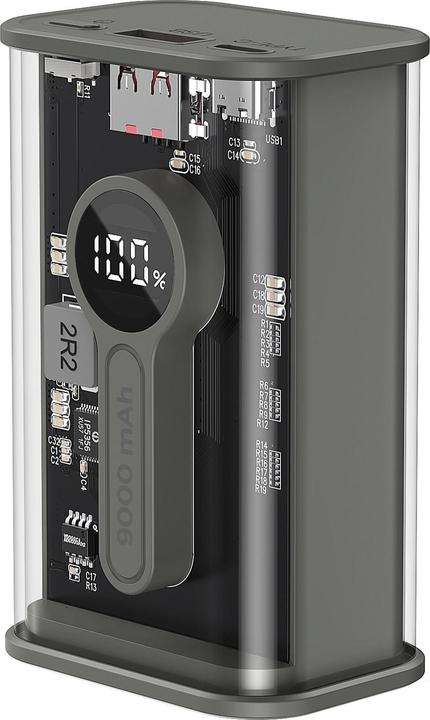 Actual product image Gembird PowerBank Transparent QC3.0 black (9000 mAh, 20 W, 33.30 Wh)