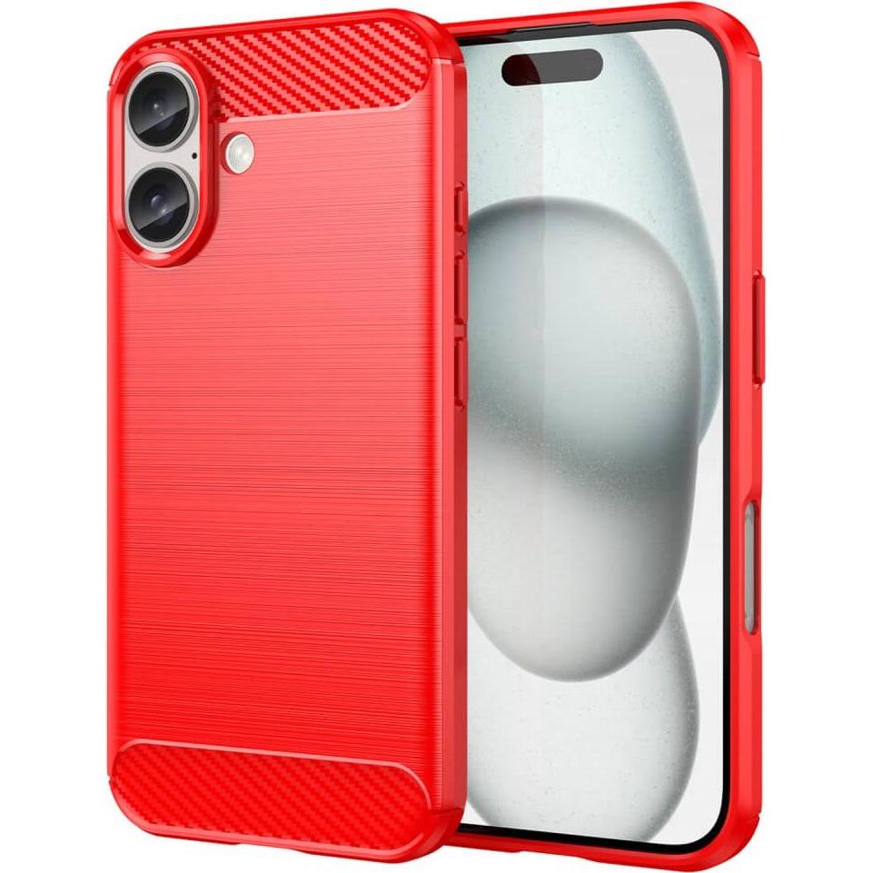 Cover-Discount iPhone 16 - Metall Carbon Look Hülle (Apple iPhone 16), Smartphone Hülle, Rot