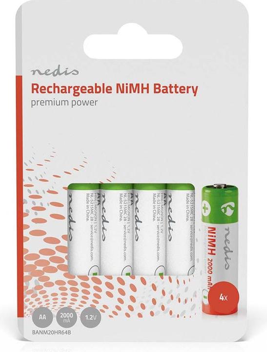 Actual product image Nedis Rechargeable NI-MH battery AA - 1.20 V - NiMH - AA - Rechargeable - 2000 mAh - pre-charged (4 pcs., AA, 2000 mAh)